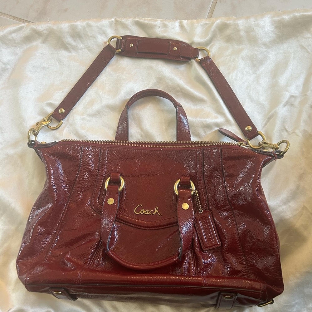 Coach Vintage burgandy , patent leather bag/ purse